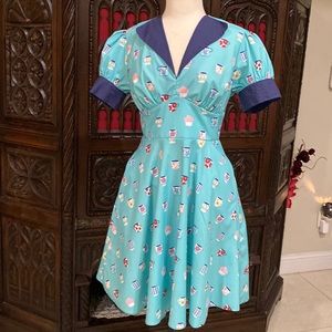 Unique Vintage teacups cupcakes 40s 50s vintage inspired dress L